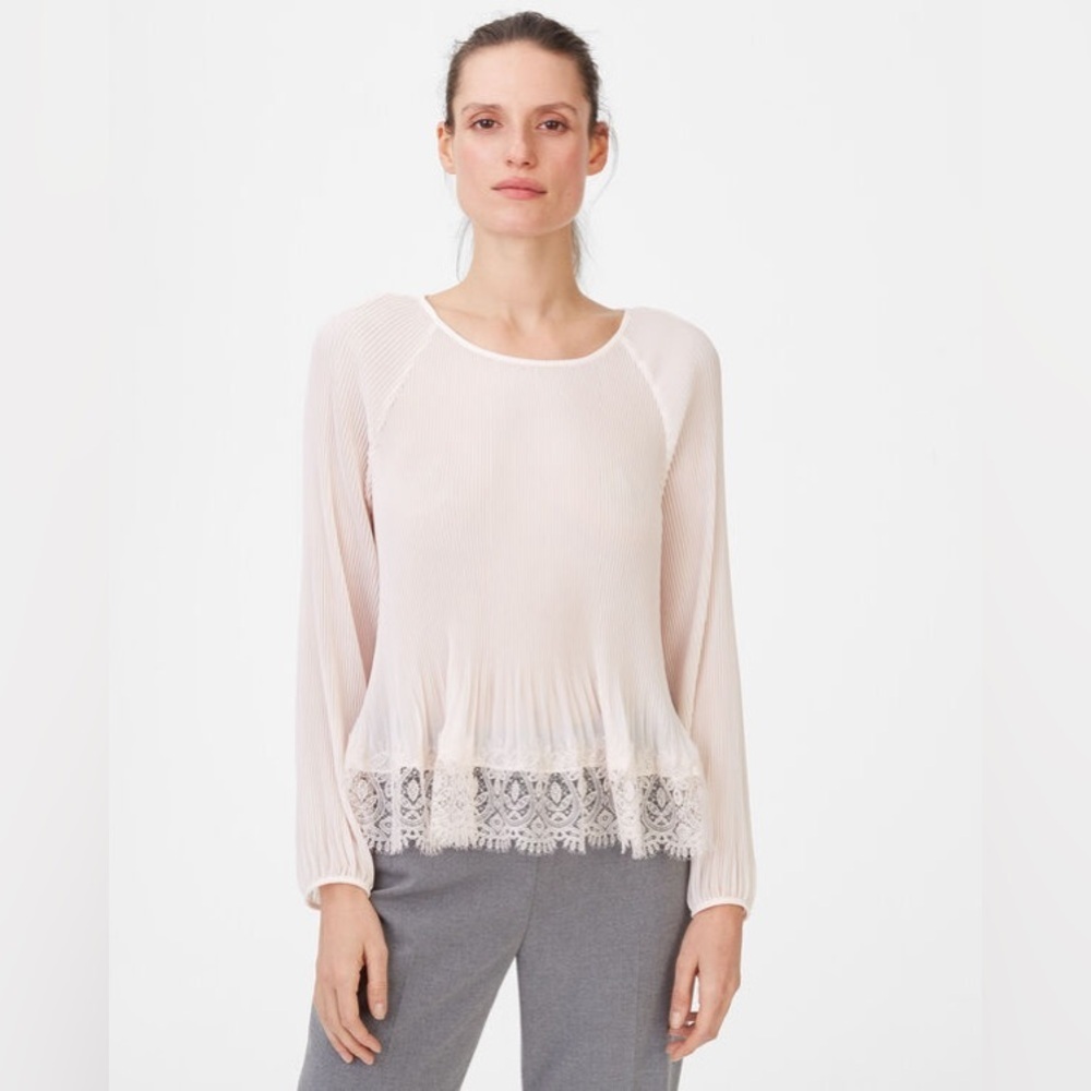 🎀NWT CLUB MONACO round neck long sleeve Zamika top with lace details whi…
